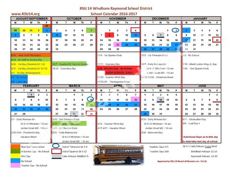 2016 - 2017 District Calendar | Windham Raymond School District RSU 14 ...