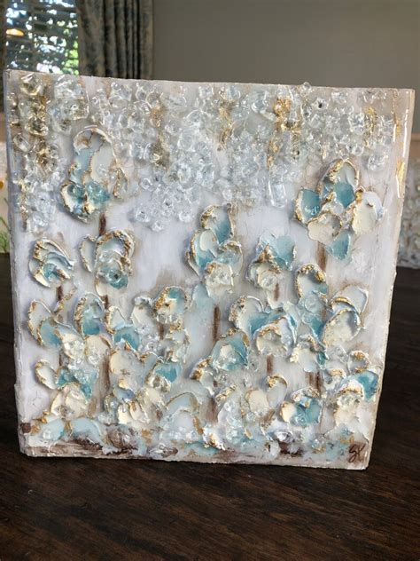 Textured Flowers Block Art Crushed Glass Spring Flowers | Etsy