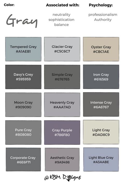 Gray Color Chart With 15 Color #Hex Codes | Grey color pallets, Grey ...