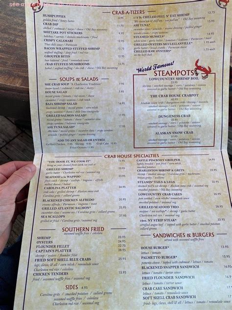 Menu at Charleston Crab House restaurant, Mount Pleasant, 508 Mill St