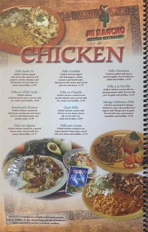 Menu at mi rancho restaurant, Wagener