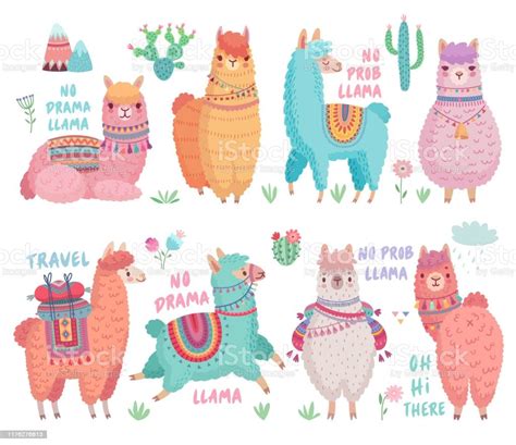 Cute Llamas with funny quotes. Funny hand drawn characters. Vector...