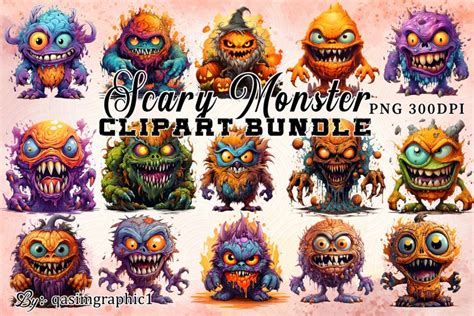 Scary Monster's Clipart PNG Bundle, Halloween Monster PNG