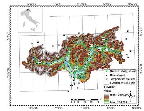 Map showing the terrain elevation of the Upper Adige river basin and ...