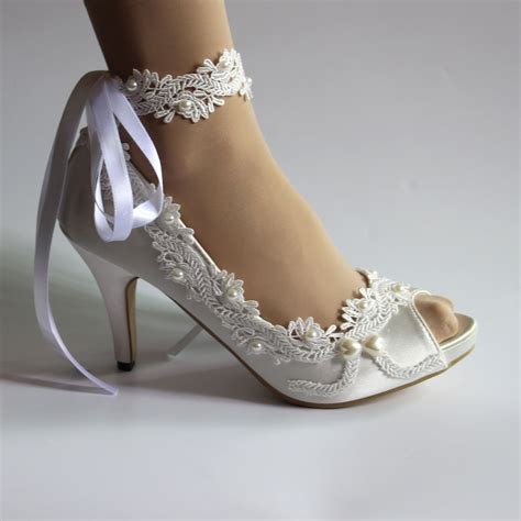 Ivory Lace Wedding Shoes Bridal Shoes Satin High Heels - Etsy