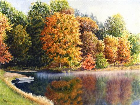 Autumn Landscape Watercolor Painting Print by Cathy Hillegas | Etsy