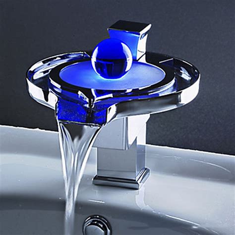 Bathroom LED Faucet Brass Chromed Waterfall Bathroom Basin Faucets ...