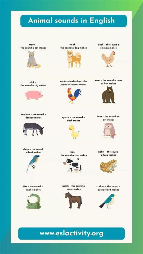 Animal Sounds List in English | Animal Noises Onomatopoeia | Animal ...