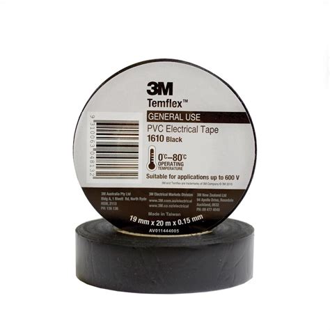 3M VINYL ELECTRICAL TAPE BLACK 19MM X 20M 1610 TEMP RATING 80C