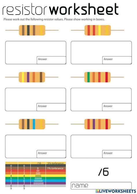 Free resistor color code worksheet, Download Free resistor color code ...