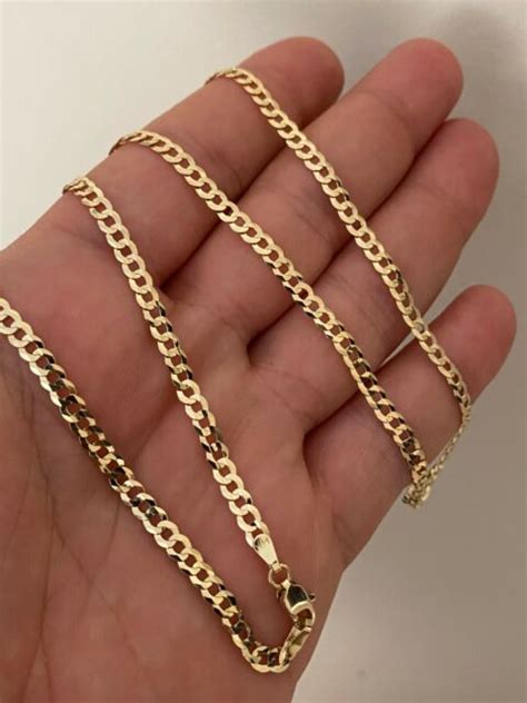 Real Solid 14k Yellow Gold Curb Cuban Link Chain 18-24" Thin 4mm ...