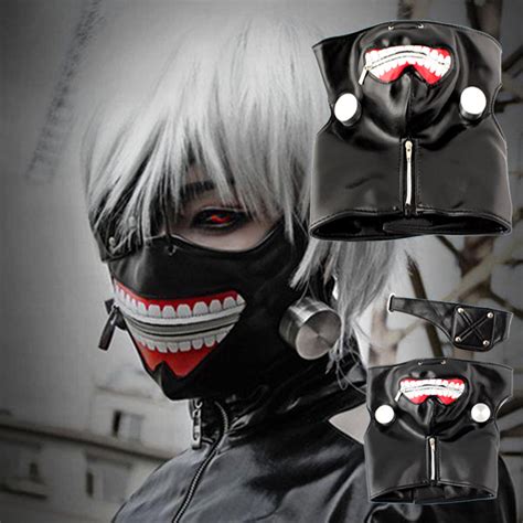 Adjustable Tokyo Ghoul Kaneki Ken Zipper Cosplay Masks PU Leather Mask ...