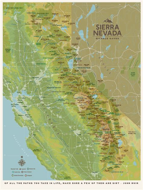 Sierra Nevada Sierra Nevada Map California Map California | Etsy