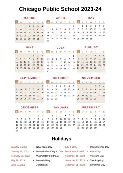 Chicago Public Schools Calendar 2023-24 with Holidays