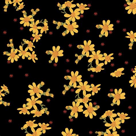 Yellow flowers scattered on black background. | Flower drawing, Orange ...