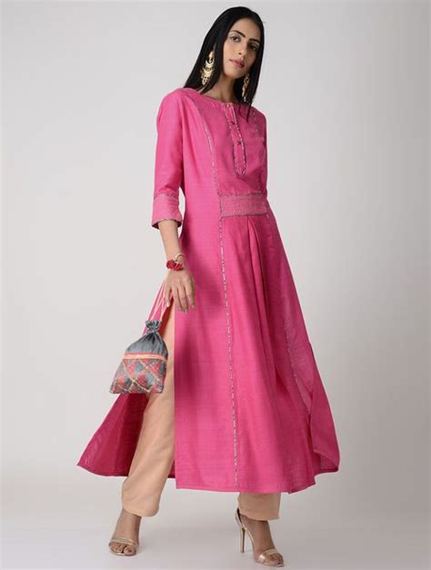 Buy Pink Matka Silk Kurta with Top Stitch Online at Jaypore.com ...