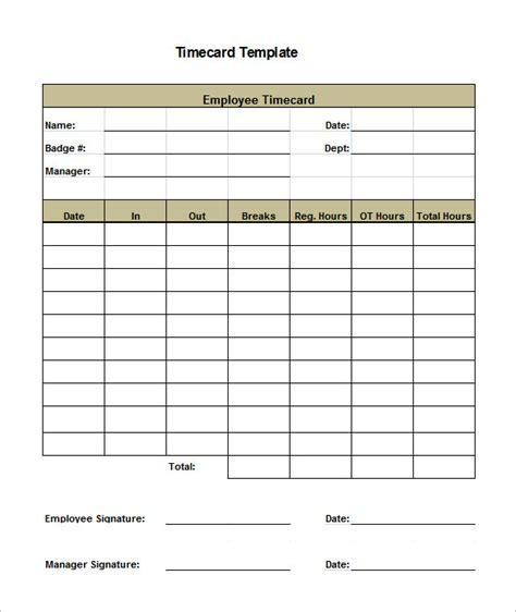 Time Card Sample | HQ Printable Documents