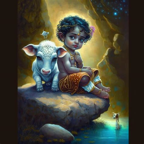 cute krishna with cow image 21924505 Stock Photo at Vecteezy