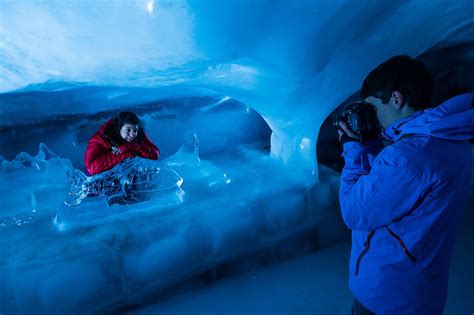 Taking pictures inside the Glacier Cave on top of Mt. TITLIS, Central ...