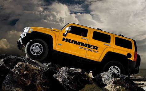 HD wallpaper: yellow Hummer H2 SUV, h3, auto, left side, 4x4, car, off ...