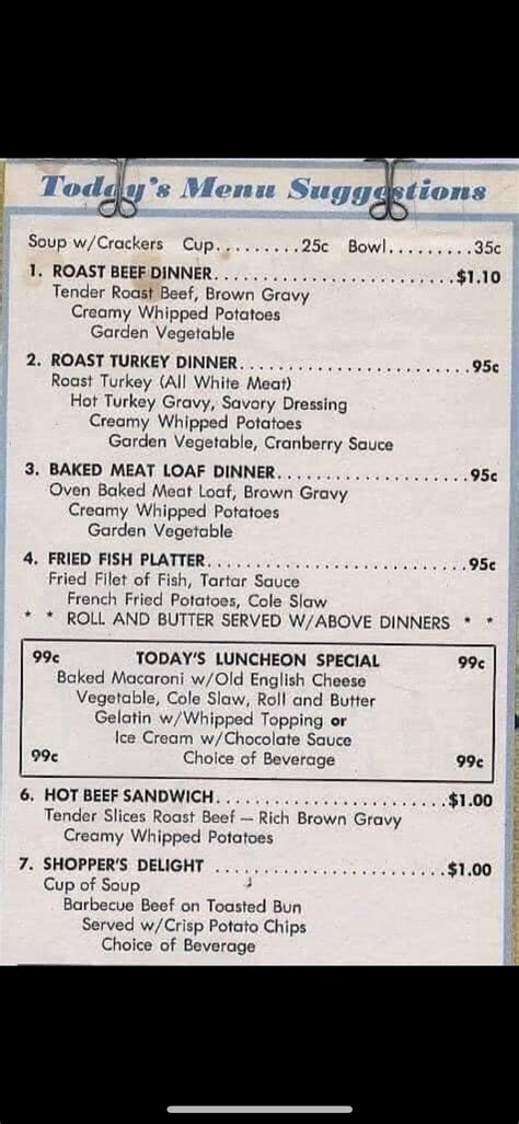 WOOLWORTH'S Lunch Counter Menu 1970... I'll just get the Roast Beef ...