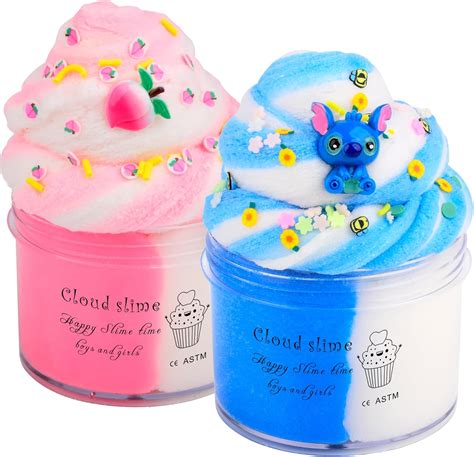 Amazon.com: 2 Pack Cloud Slime Kit with Blue Cake and Pink Peachybbies ...