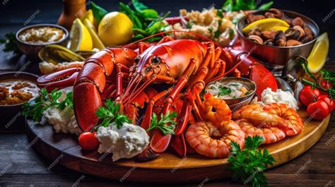 Premium AI Image | A seafood platter with a lobster on it