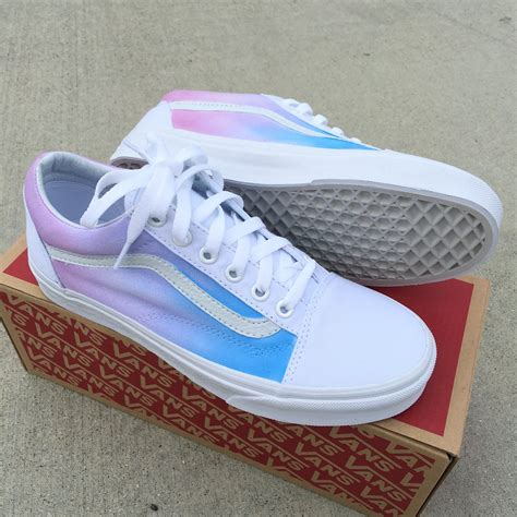 Custom Painted Vans Old Skool Sneakers - Pastel Colored Ombre Gradient ...