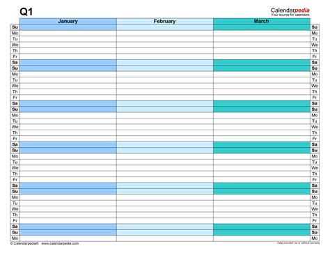 Quarterly Schedule Templates for Microsoft Word