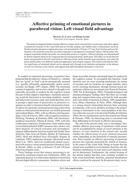 (PDF) Affective priming of emotional pictures in parafoveal vision ...