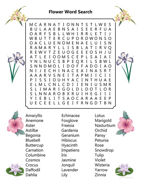 Printable Flower Word Search - Printable Word Searches