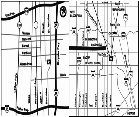 Detroit map showing Detroit Medical Center and Sinai Grace Hospital ...