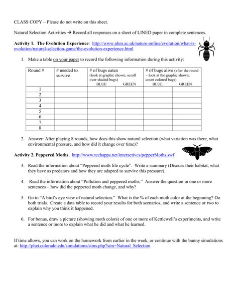 worksheet. Peppered Moth Simulation Worksheet. Worksheet Fun Worksheet ...