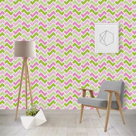 Custom Pink & Green Geometric Wallpaper & Surface Covering | YouCustomizeIt