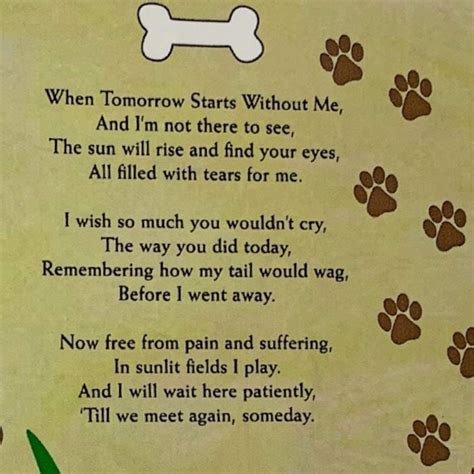 Pet Memorial Picture Frame - When Tomorrow Starts Without Me Loving Po ...