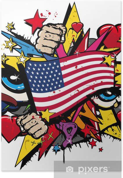 Graffiti USA flag pop art illustration Poster • Pixers® - We live to change