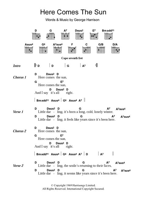 Here Comes The Sun by The Beatles - Guitar Chords/Lyrics - Guitar ...