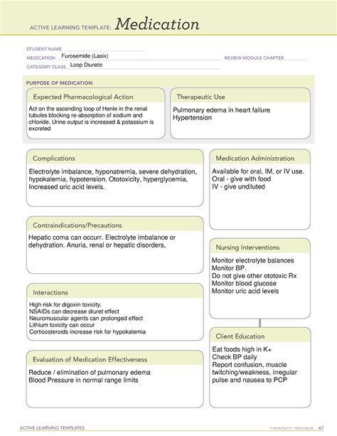 ATI Furosemide (Lasix) Med Sheet - ACTIVE LEARNING TEMPLATES ...