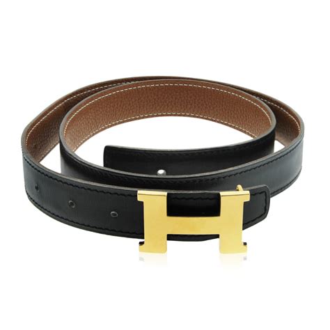 Hermes Black Leather Belt With Gold Tone Hermes Logo Belt Buckle