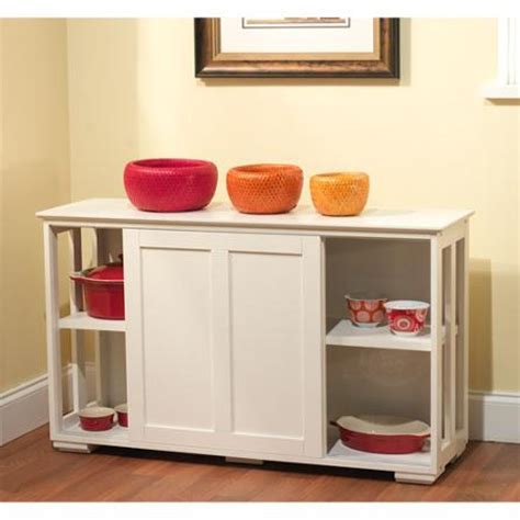 White Kitchen Storage Cabinet Stackable Sliding Door Wood Organizer ...