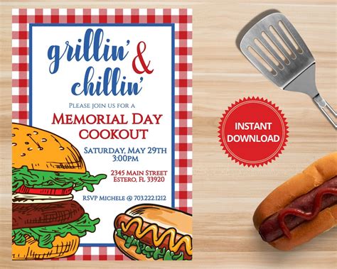 Cook Out Invitation Memorial Day Invitation Independence - Etsy