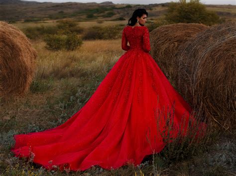 Red Bridal Gownemboidered Lace Wedding Dressball Gown Lace - Etsy