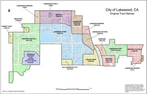 Map of Lakewood, CA showing original tract names and when they were ...