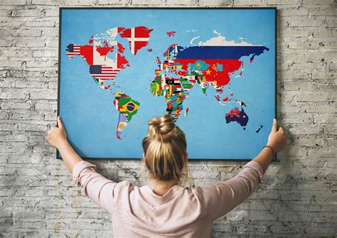 World Map of Flags Country Map Poster Educational Art Kid's Room ...