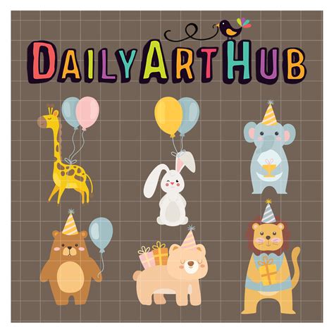 Adorably Cute Party Animals Clip Art Set – Daily Art Hub // Graphics ...