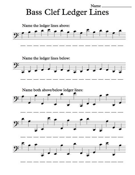 Bass Clef Ledger Lines Only – Note Recognition Worksheet In 2019 ...