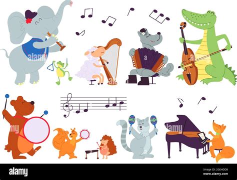 Animals with instruments. Wild music characters, sheep play in ...