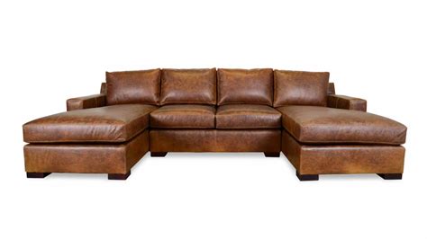 Durham Double Chaise U-Shaped Transitional Leather Sectional