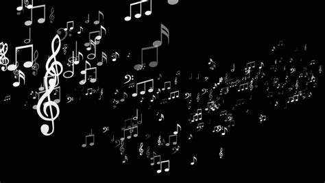 Animated flying white music notes on black background (upward). Each ...