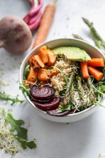 Roasted Veggie Spring Power Bowl with turmeric tahini dressing • Fit ...